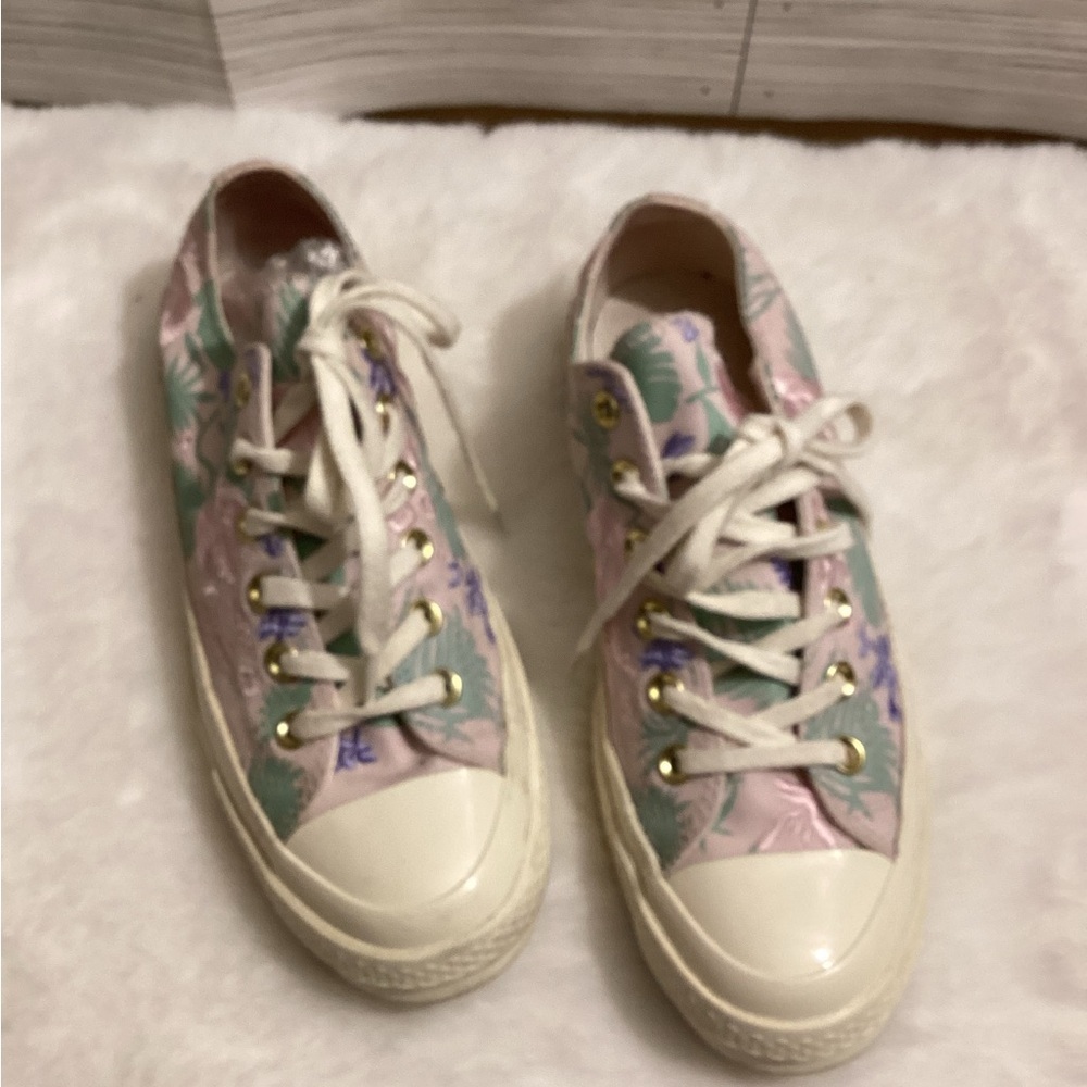 Unisex Embroidered Tropical Floral Converse Low Flat Sneakers Men 6)Wo’s Size 8